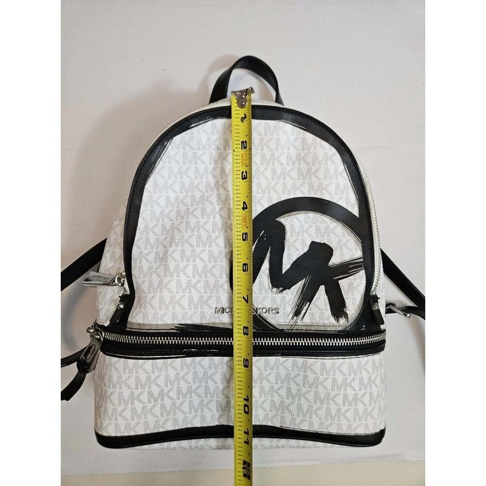 Michael Kors Rhea Zip Backpack Black and White Silver-Color Hardware - Picture 2 of 10